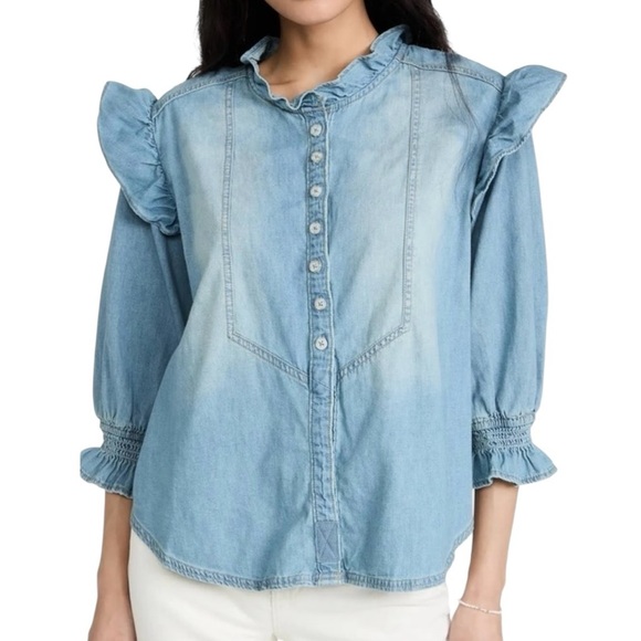 Free People‎ Louise Denim Top in Indigo Size Medium - Picture 11 of 11